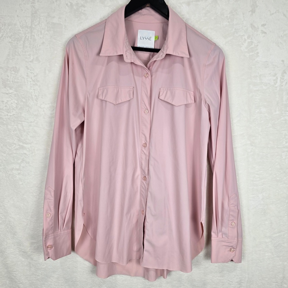 Lysse Schiffer Button Down Shirt Womens Medium Blush Pink Stretch Long Sleeve